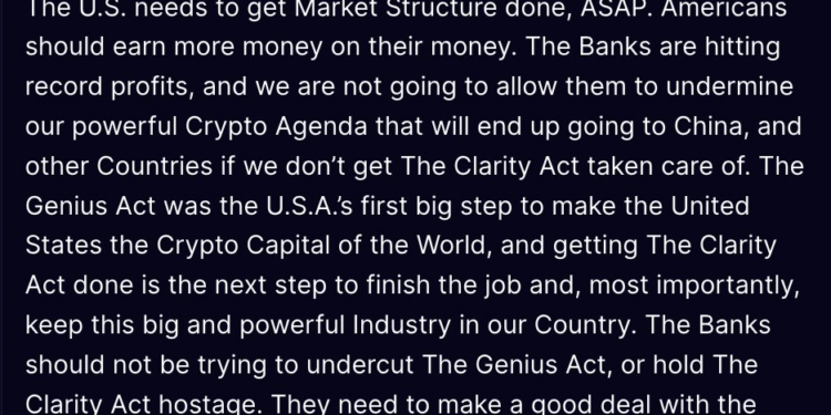 My Crypto Lawyer Sec News President Trump slams banks for blocking crypto bill progress